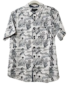Eighty Eight Platinum Retro Hawaiian Shirt Sz L White Black Gray Cotton - Picture 1 of 4