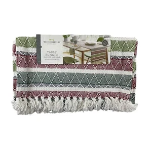 NWT Threshold Table Runner Red Green Cotton Weave 14" X 72" - Picture 1 of 6