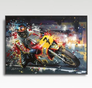 Barry Sheene MotoGP A3 print from painting by Greg Tillett poster Wall art - Picture 1 of 3