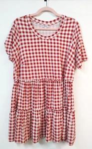 Avenue WM Plus 14/16 Red White Check Peplum Tiered T-Shirt Tunic or Mini Dress - Picture 1 of 6