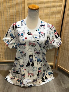 Scrubstar Scrubs Top 4° 4 luglio bandiera americana gatti in occhiali da sole L Large - Foto 1 di 11