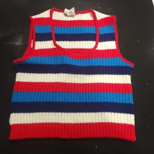 VTG St. Michael Sweater tank Top Knit Sz 5/6 Kids red white blue stripe UK - Picture 1 of 3