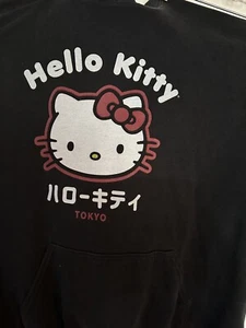 Hello Kitty Hoodie Sweatshirt Womens Lg Black Graphic Long Sleeve Unisex Tokyo - Picture 1 of 10
