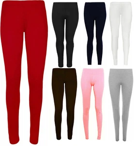 Girls Plain Viscose Leggings Kids Basic Stretchy Full Length Legging 5-13 Years - Picture 1 of 9