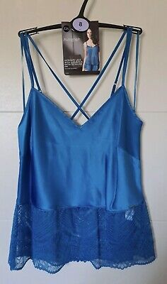 Marks & Spencer M&S Autograph Bright Blue Luxurious Satin & Lace Cami Top 8 BNWT • 10.90€