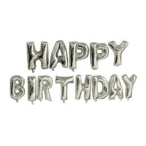 Palloncino foil mylar HAPPY BIRTHDAY argento 13 lettere da gonfiare cm 40 - Foto 1 di 7