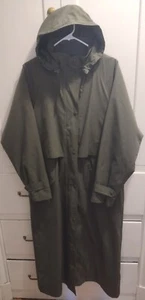 Vintage LL Bean langer Trenchcoat mit Kapuze Damen abnehmbare Wollfutter Armee grün Lg - Bild 1 von 21
