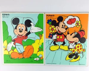 2 Playskool Mickey Minnie Mouse Disney Puzzles Vintage Wooden - Picture 1 of 11