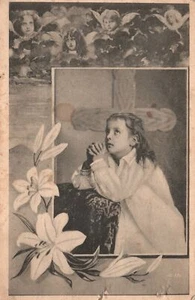 Portrait of Beautiful Little Girl Praying Angel Faces Vintage Postcard c1900 - Picture 1 of 2