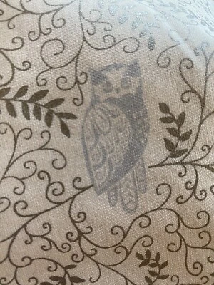 Stitch and Sparkle  Metallic Silver Tree Branch On White Cotton Fabric OWLS 1 Yd - Image 1 of 4
