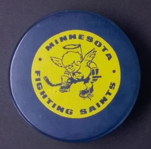 Vintage Minnesota Fighting Saints Team Logo Blue Hockey Puck WHA FREE SHIPPING  - Picture 1 of 3