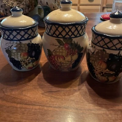 Raymond Waites Still Life 3 Piece Canister Set Blue - Image 1 of 4