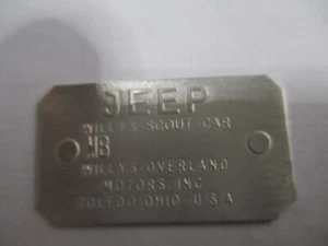 Typenschild Willys overland jeep scout car Mini-Schild s71 19x32mm Modellbau ? - Bild 1 von 1
