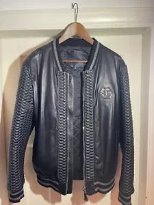Philipp Plein Leather Jacket Mens XL Black - Picture 1 of 13