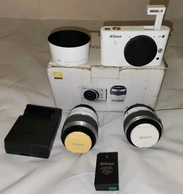 Nikon 1 J2 Mirrorless Camera Dual Lens Kit 10-30mm & 30-110mm White - Excellent - Image 1 of 4