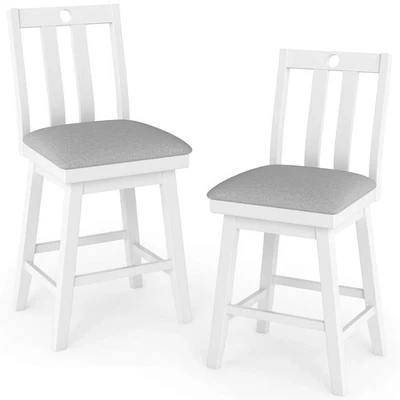 25" Swivel Counter Height Chairs Set of 2 w / Upholstered Seat Rubber Wood Frame - Image 1 of 4