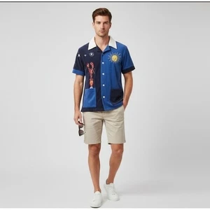 Tombolo Terry Cabana Shirt Celestial Sun & Rocket Hummer Stickerei - Small - Bild 1 von 8