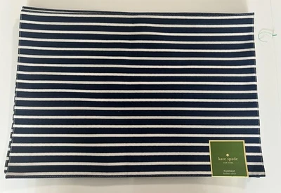 NWT Kate Spade NY Harbour Drive 6 Placemats Classic Navy Blue White Stripe - Image 1 of 3