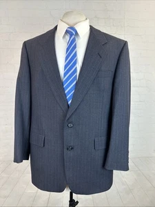 Hart Schaffner Marx Men’s Suit 44R 41X30 Navy Blue Striped Wool Two Button Vint - Picture 1 of 14