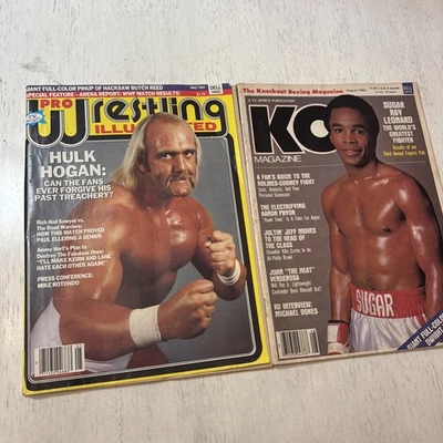 2 Magazine Lot: Pro Wrestling & KO Hulk Hogan Sugar Ray Leonard Ric 1984, 1982 - Image 1 of 4