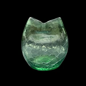 Blenko Mid Century Pinched Vase Green Crackle 3.25 Inches - Picture 1 of 9