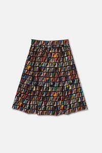 Falda Fendi Niñas Multicolor Logo Línea A Talla 12 + Diseñador Midi - Imagen 1 de 1