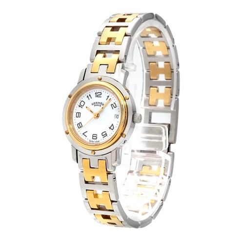 HERMÈS OROLOGIO DA POLSO HERMES CL3 240 CLIPPER COMBI VINTAGE DONNA DATA BIANCO QUARZO