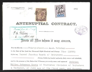 Cape of Good Hope 1899 Antenuptial Contract Full Document with 2 Revenues - Picture 1 of 2