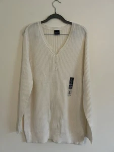Faded Glory Damen Creme V-Ausschnitt Strickpullover 3X Baumwolle Outdoor Freizeit Preppy Warm - Bild 1 von 11