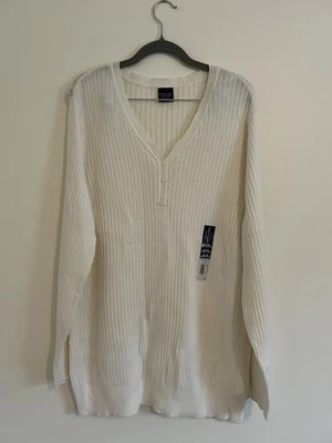 Suéter tejido con cuello en V crema Faded Glory para mujer 3X algodón al aire libre informal preppy cálido Foto 1 de 4