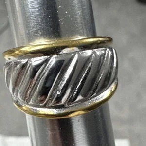 Vintage 18KT HGE Two-Tone Cable Classic Cigar Band Ring Size 8 - Picture 1 of 9