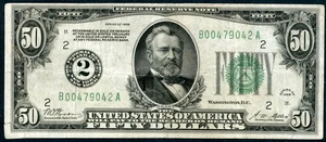 US FEDERAL RESERVE NOTE $50 SERIES 1928 WOODS-MELLON NOTE A74 - Picture 1 of 2
