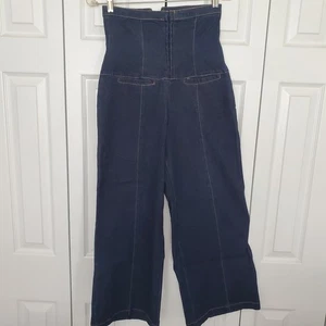 Pantalones de mezclilla MetroStyle elásticos cintura alta tobillo pierna ancha corsé espalda talla 4 hippie boho - Imagen 1 de 18