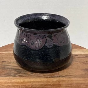 Studio Pottery Planter Dish Black Purple Lava Drip Glaze Style Signed R. List - Picture 1 of 6