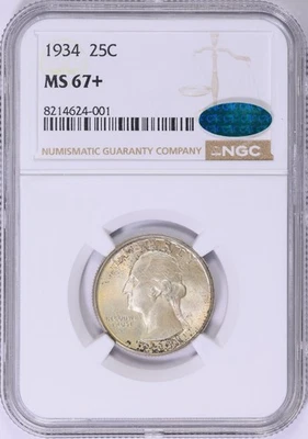 1934 Washington Quarter NGC MS67+ CAC Medium Motto - Image 1 of 2