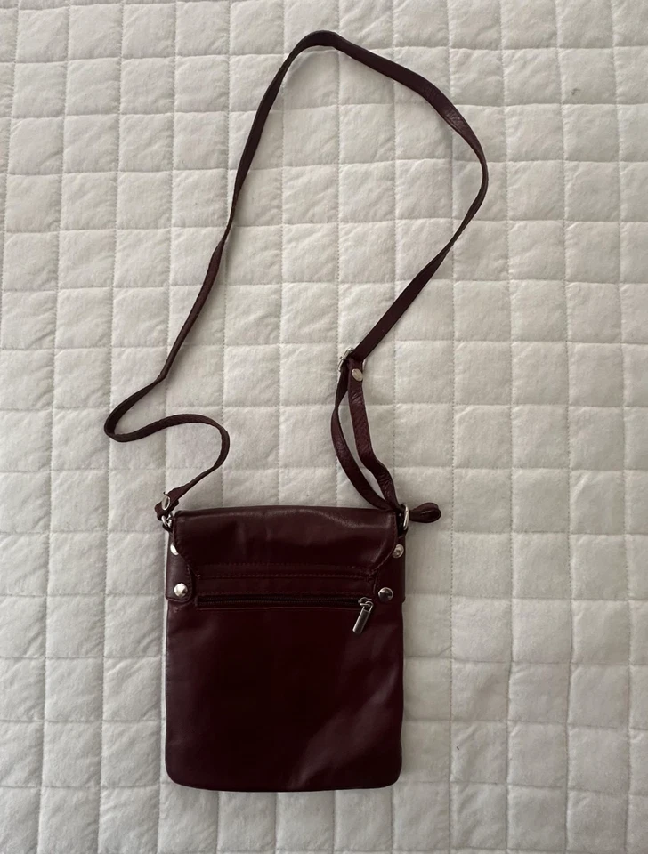 VERA PELLE Crossbody Bag Womens Burgundy Leather Made in Italy Adjustable Strap - Image 1 of 4