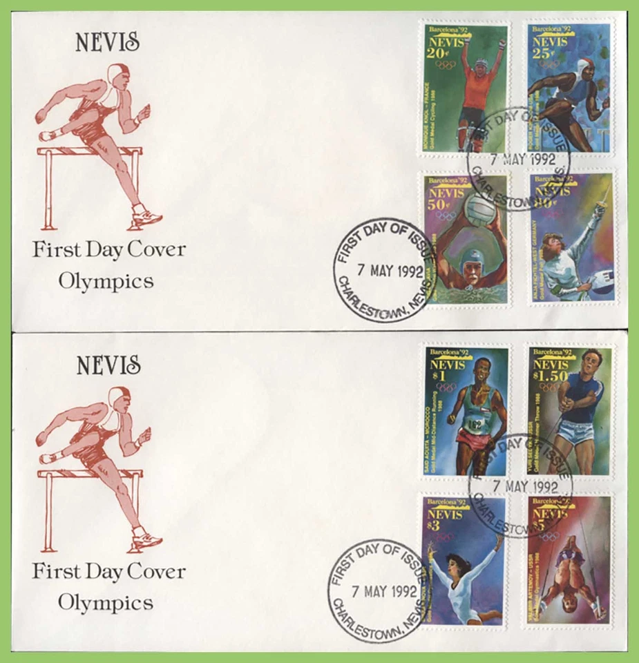 Nevis 1992 Olympic Games, Barcelona set on two First Day Covers - Image 1 of 1