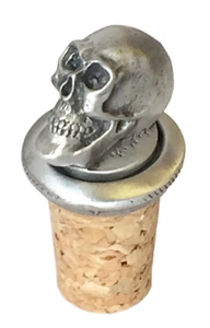 Masonic Emblems of Mortality Skull Hand Crafted Pewter Bottle Stopper Wine Saver - Picture 1 of 3