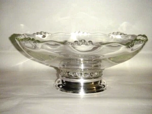 LARGE ROUND ANTIQUE CENTER PIECE GLASS BOWL HOBNAIL W SILVER PLATE FOOT 3 SEAM - Picture 1 of 22