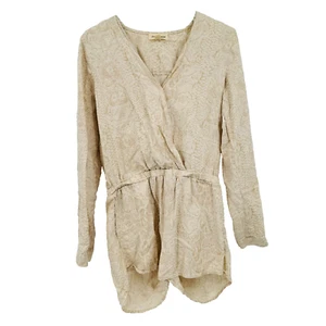 Tuch & Stein Gr. XS hellbraun beige Langarm Schlangendruck Leinenmischung Boho Strampler - Bild 1 von 9