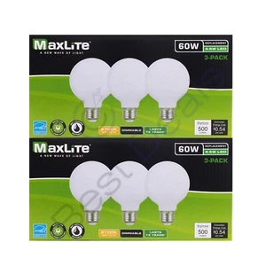 6-Pack Maxlite G25 Globe LED Vanity Light Bulbs 4.5W=60W Dimmable 2700k - Picture 1 of 5
