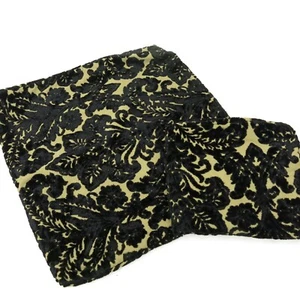 Vtg Set of 2 Custom Made Black Tan Chenille Damask Pillow Covers Cases - Picture 1 of 7