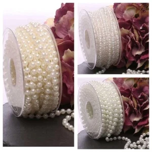 10 Meter Reel of  Elegant Pearl Bead Chain String 4mm/6mm/8mm Round Ball Trim  - Picture 1 of 4