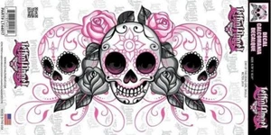 LETHAL ANGEL PINK SILVER GLITTER SUGAR SKULLS DAY OF THE DEAD STICKER - Picture 1 of 1