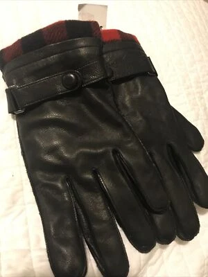 Stewart Of Scotland Black Leather Red Buffalo Plaid Cuffs Gloves New Size Med M Foto 1 de 2