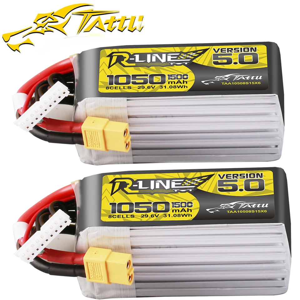 2X Tattu R-Line 1050mAh 150C 29.6V 8S Lipo Battery XT60 For FPV Racing Quadcopte - Image 1 of 4