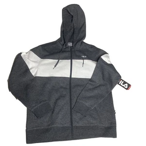 FILA Hoodie Herren Full-Zip Logo Fleece Colorblock Jacke grau weiß Größe M - Bild 1 von 3