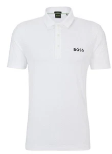$148 Hugo Boss Hombre LOGO EN CONTRASTE POLO CON CUELLO A RAYAS Blanco Talla M - Imagen 1 de 4