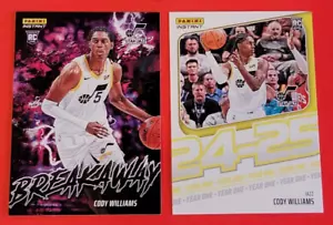 Tarjeta instantánea de novato Cody Williams #1/613 + 24-25 Breakaway RC #1/1355 UTAH Jazz - Imagen 1 de 2