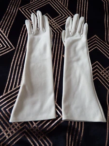 Vintage pair elegant fabric Nude beige mid-arm gloves Size S/M Victoriana 50's - Picture 1 of 24